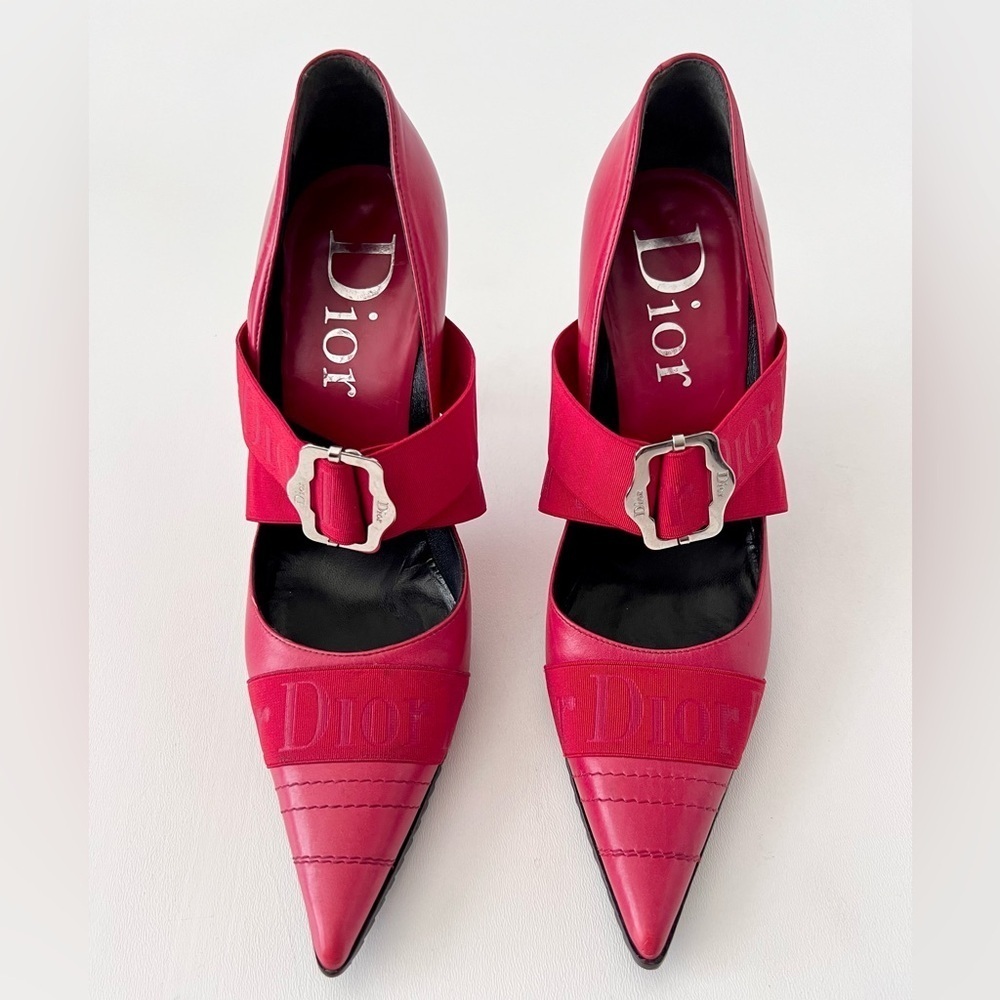 DIOR | Vintage Red Leather Pointed Cross Over Elastic Bandage Pumps EU 37.5‎ - Picture 2 of 16